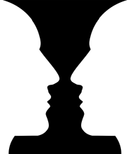 an optical illusion in which you either see a vase or two faces